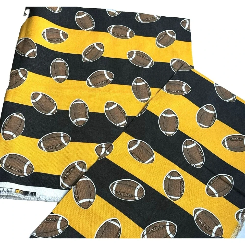 Football Game Day Yellow Black Stripe Home Decor Canvas Fabric Iowa Remnants